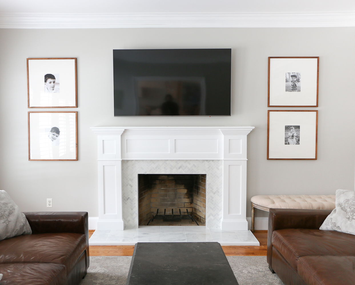 fireplace wall after brick fireplace makeover