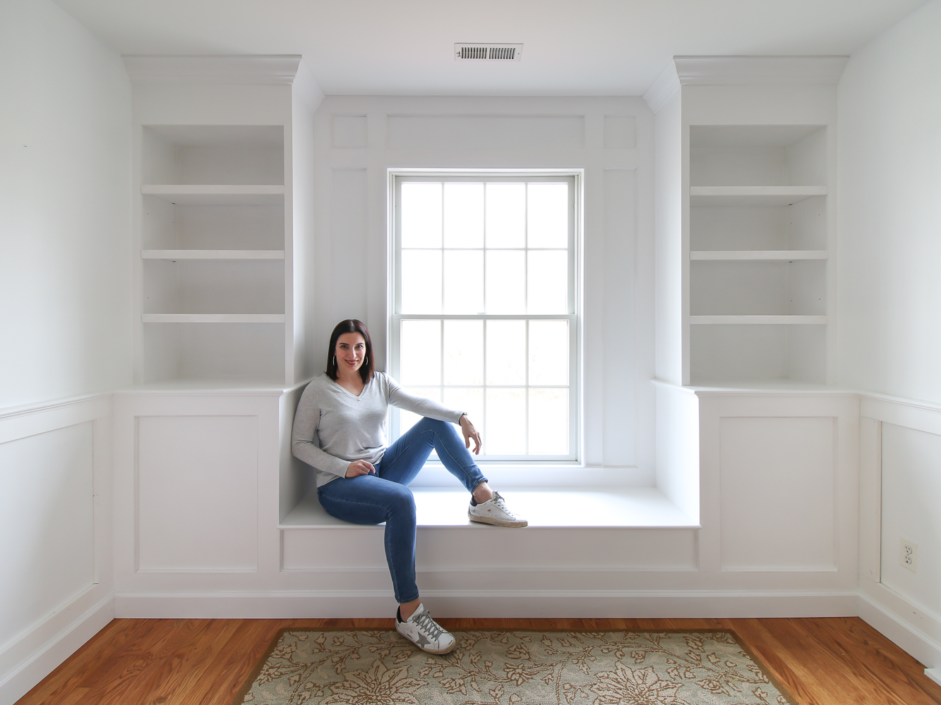 Builtin Window Bench and Bookcases