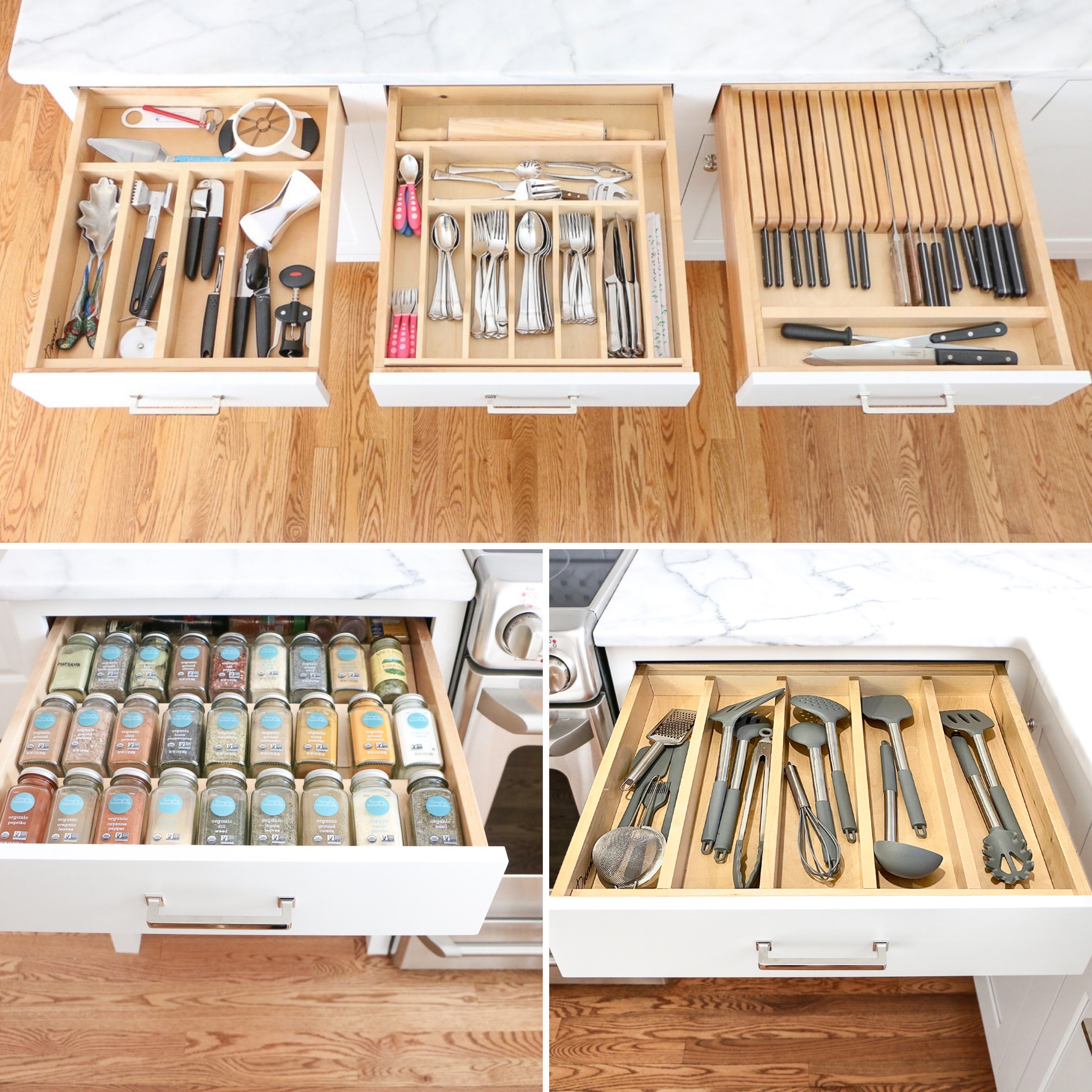Kitchen Drawer Organizers, trim to fit drawer inserts for utensils, cutlery, kitchen tools, spices