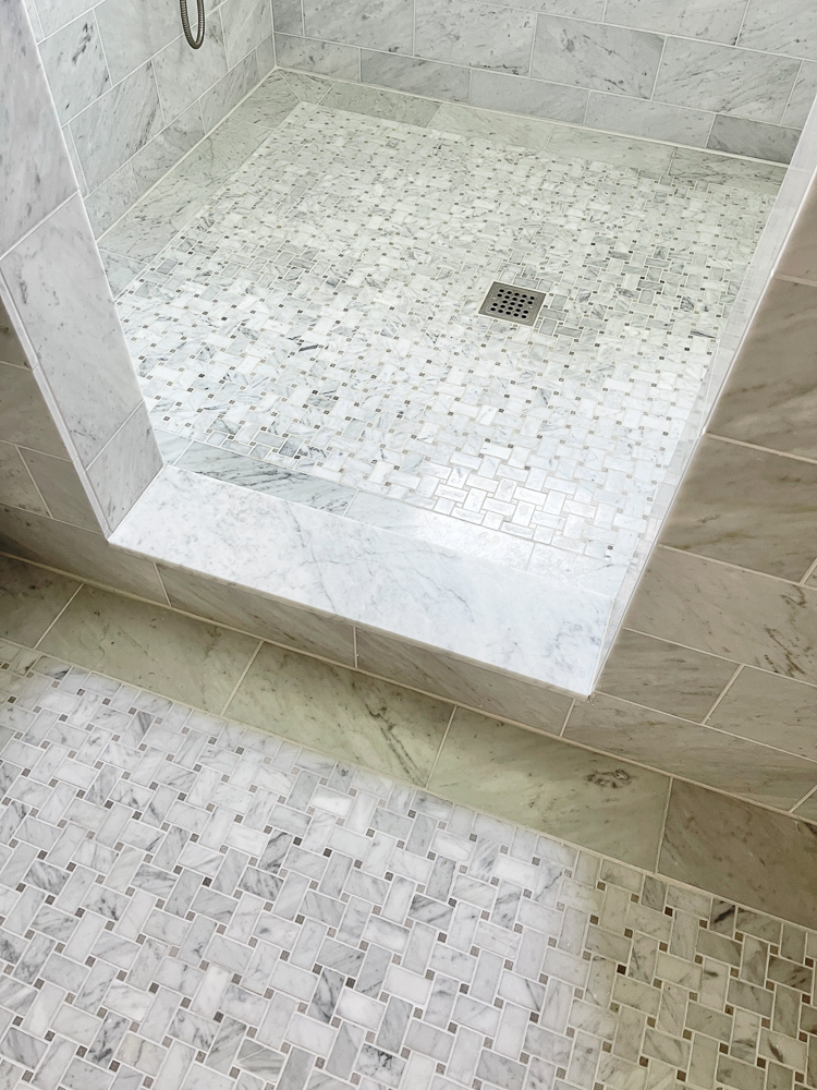 basketweave shower marble floor