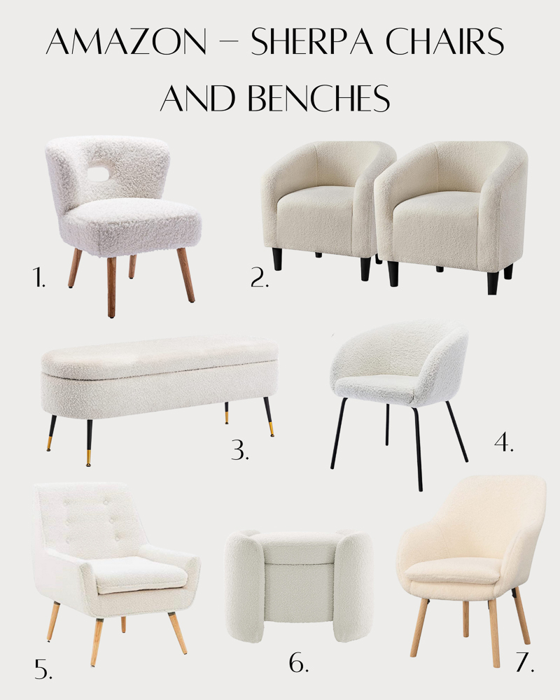 selection of sherpa and boucle benches and chairs