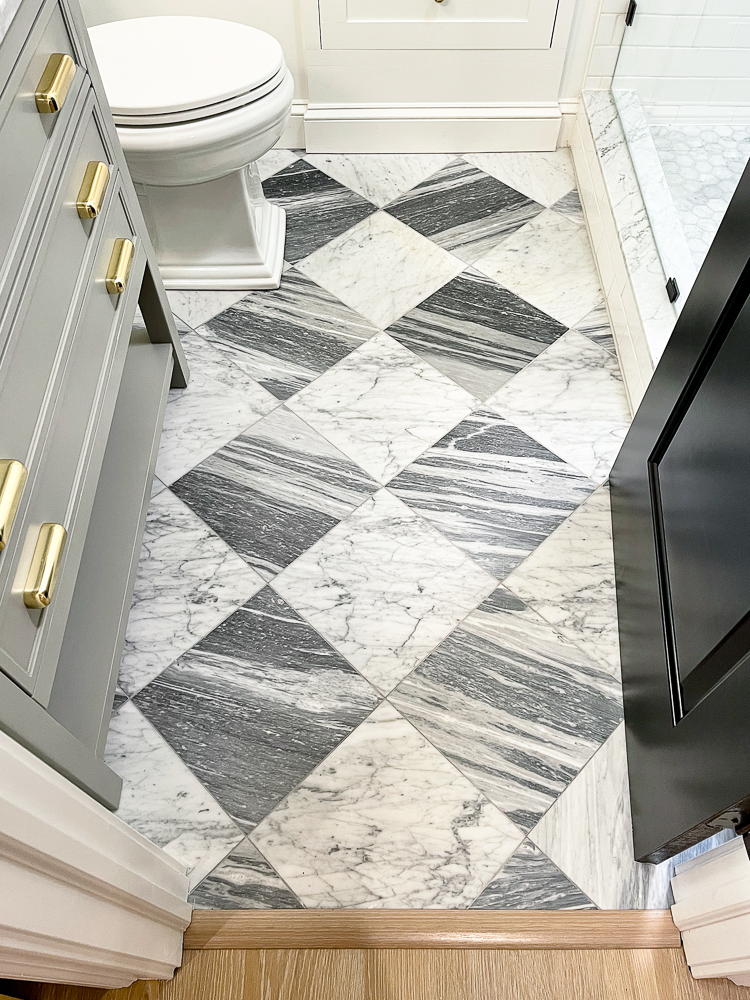 marble floors, gray and white alternating tiles