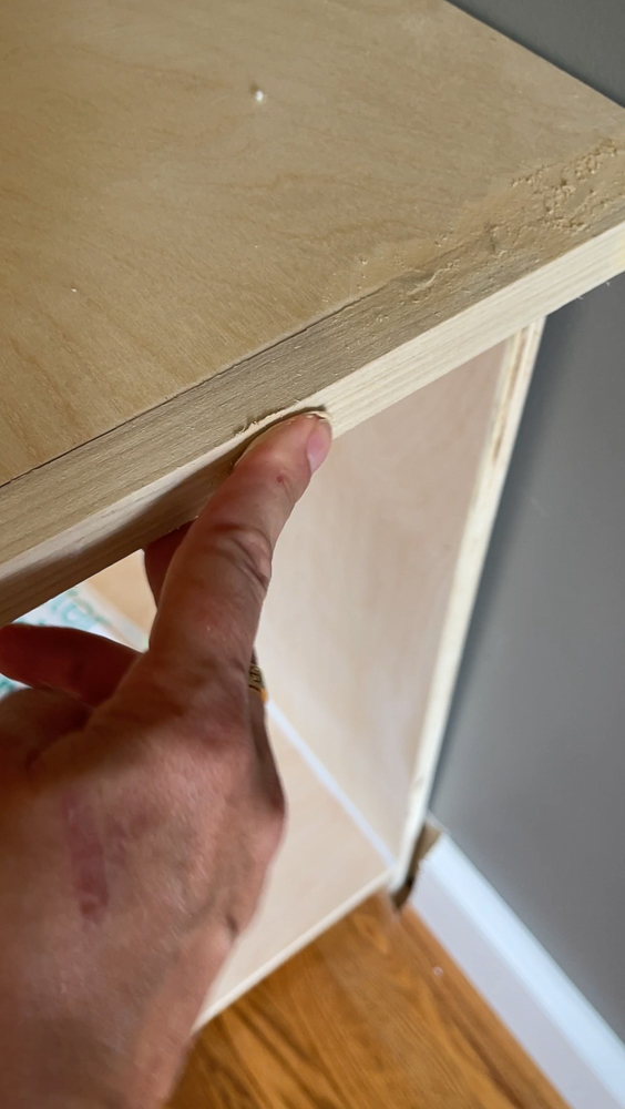 fill nail holes in DIY cabinet desktop