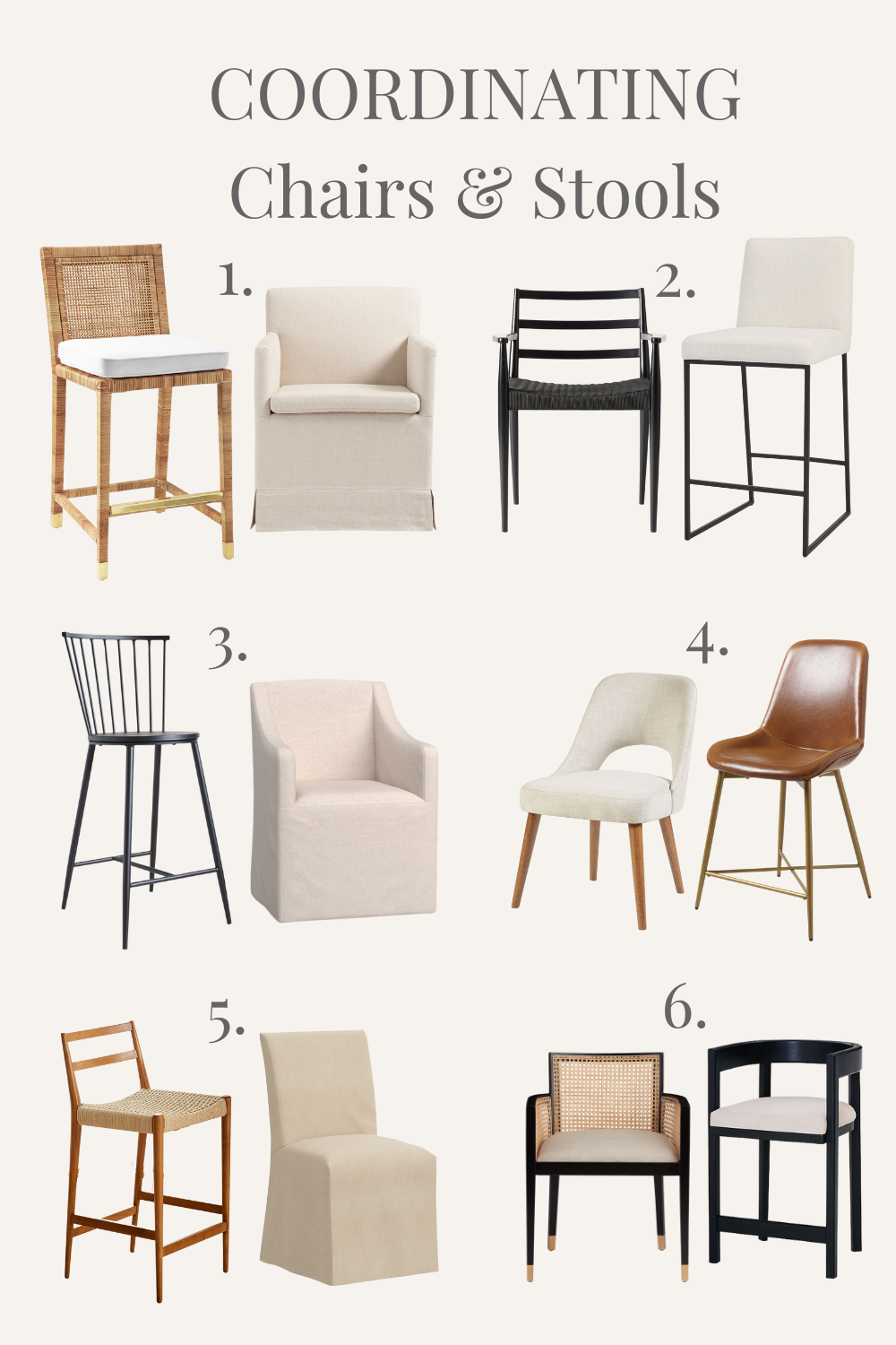 graphic showing multiple coordinating dining chairs and stools