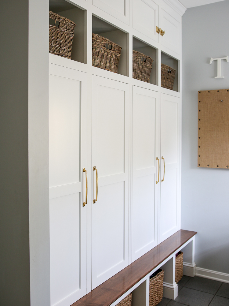 built-in mudroom cabinets in SW emerald urethane enamel trim paint
