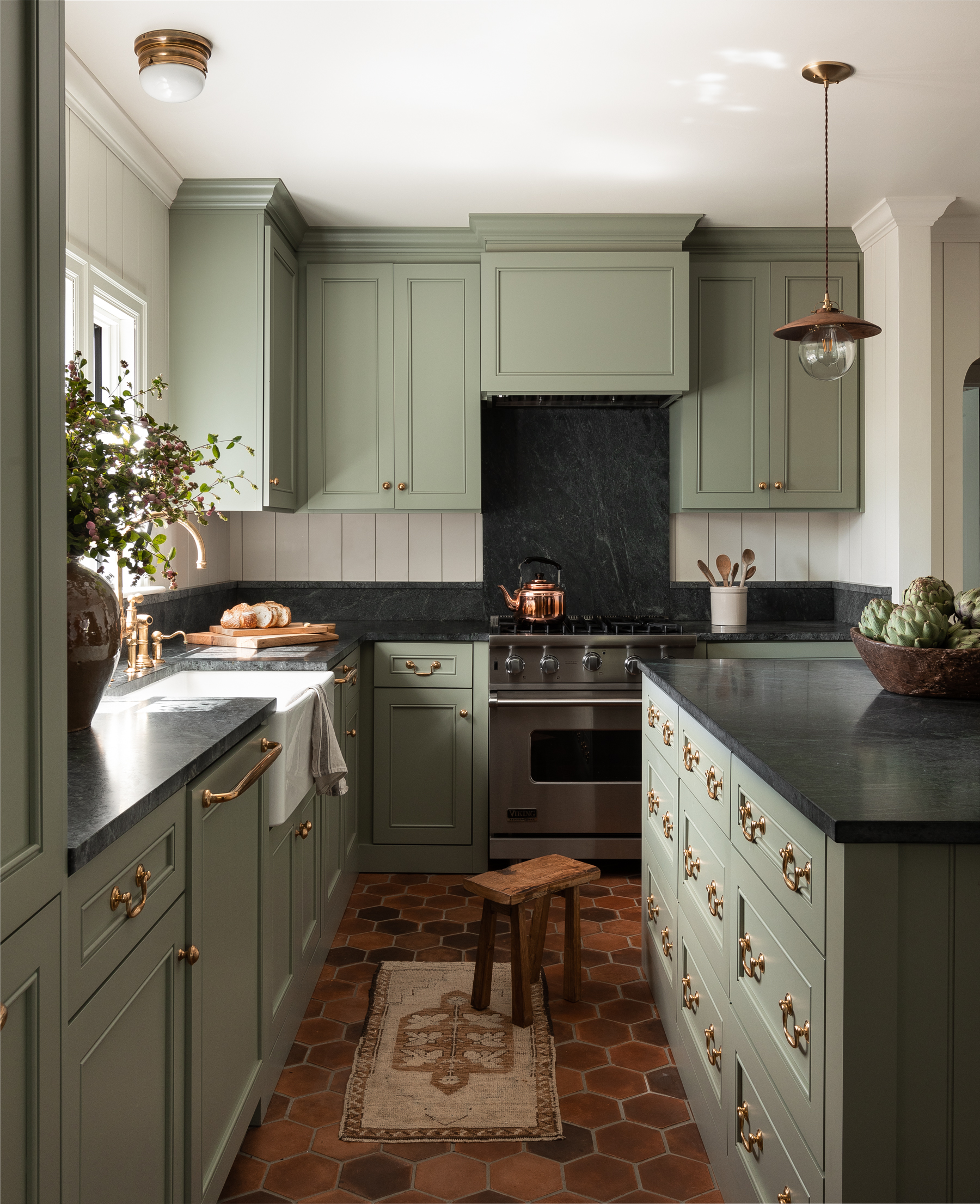 Heidi Caillier image of green kitchen cabinetry