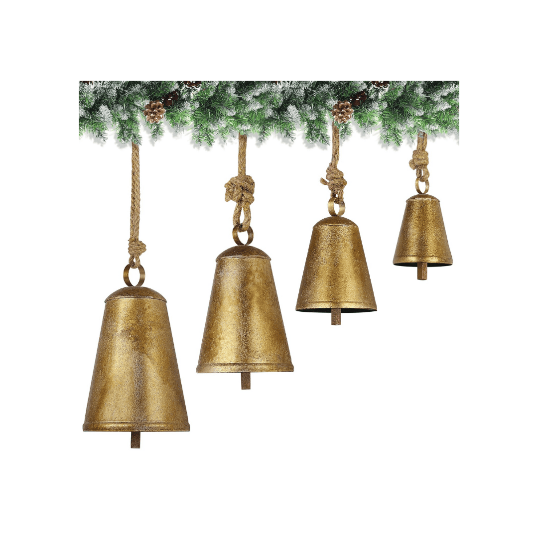 hanging bells used as decor for banister