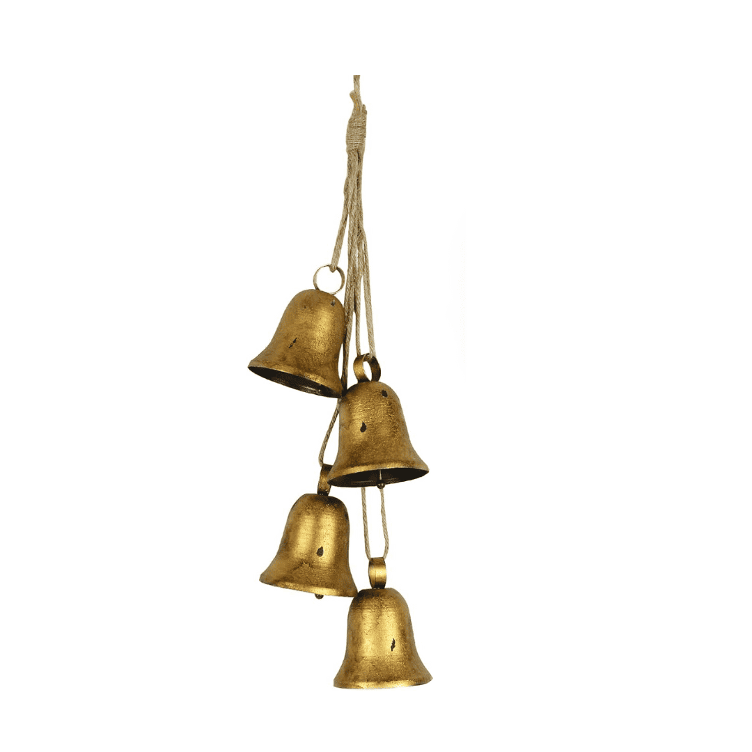 curved  bells used to decorate a staircase for Christmas