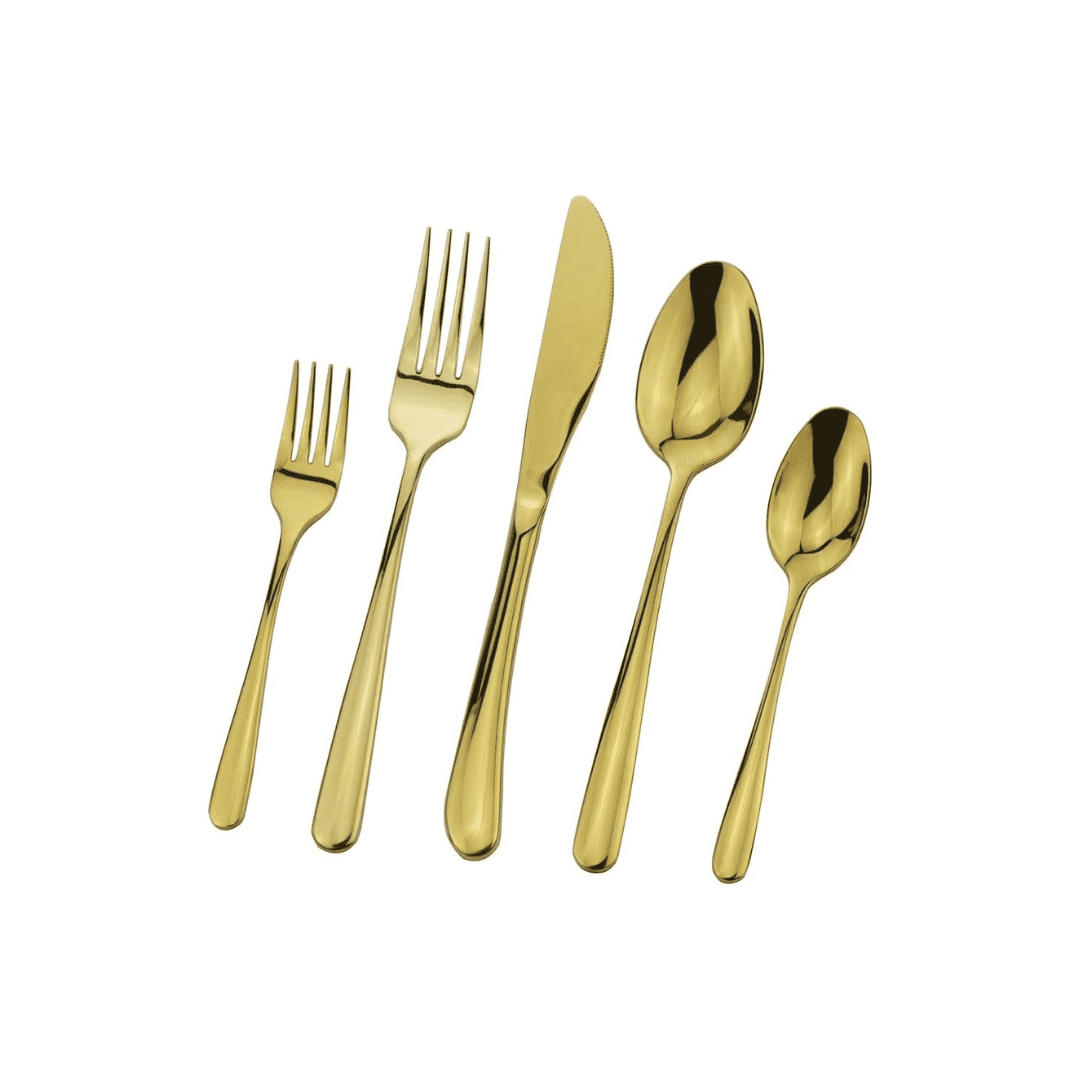 gold utensils used in an easy thanksgiving table setting