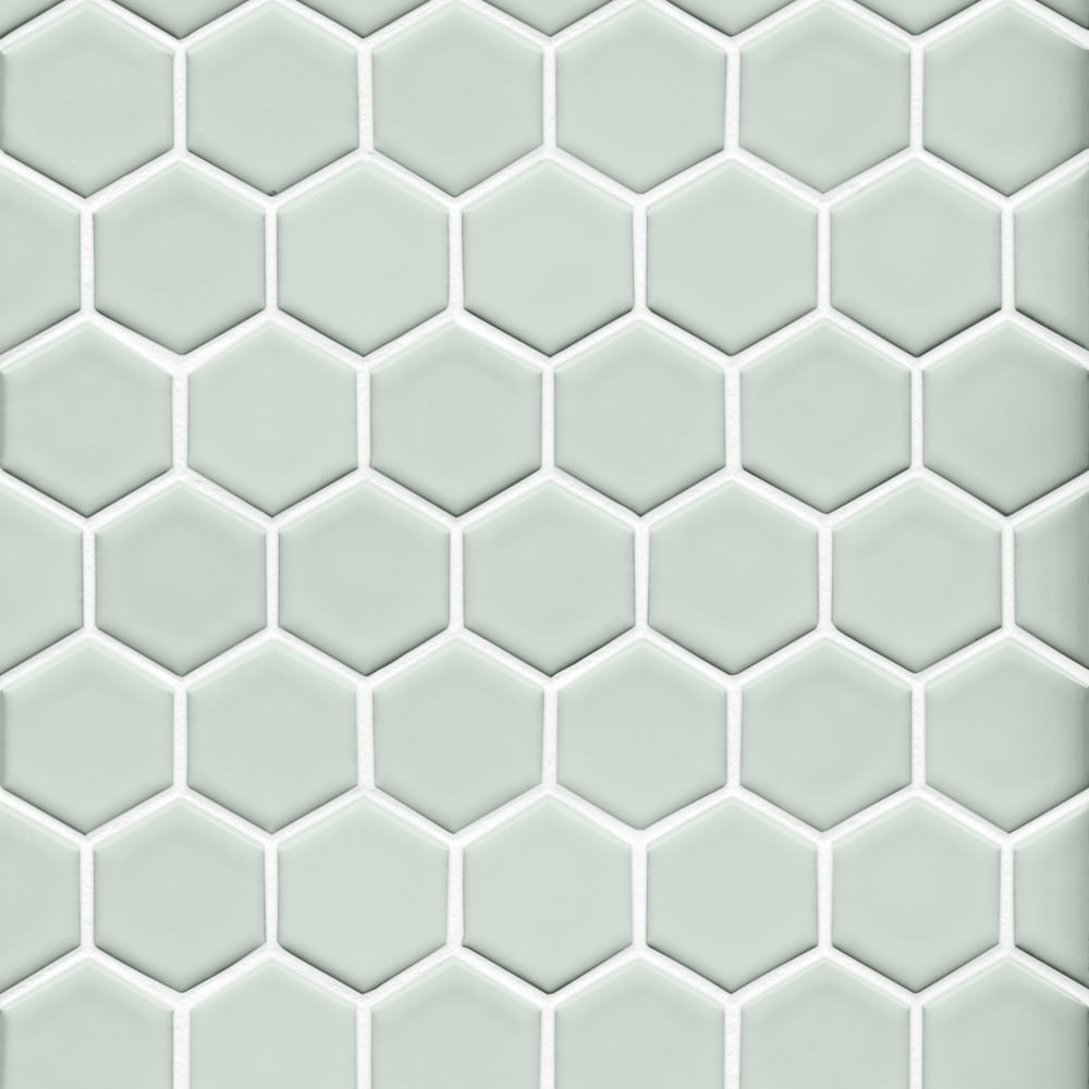 mint green hexagon mosaic tiles