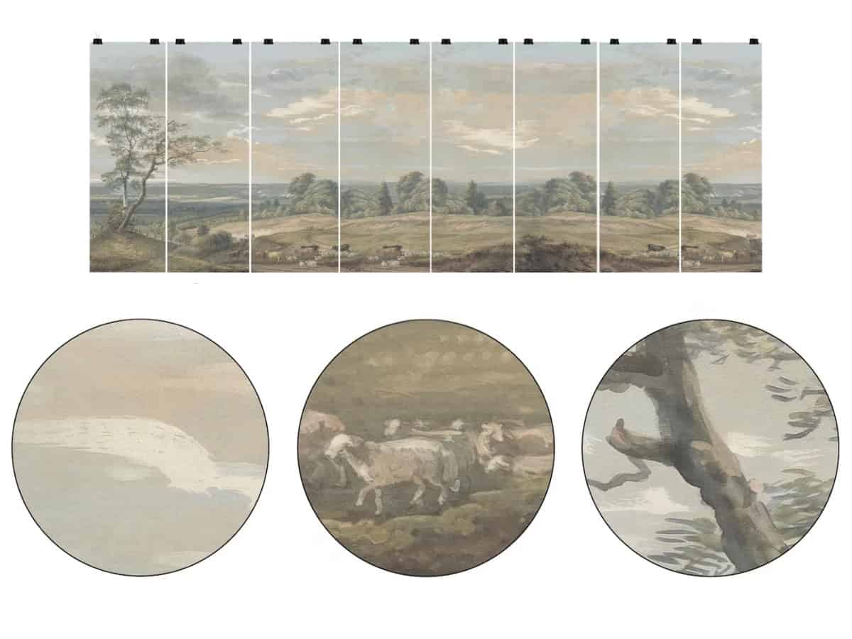 wallpaper mural layout and closeup of rural landscape